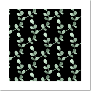 Eucalyptus leaf pattern on black Posters and Art